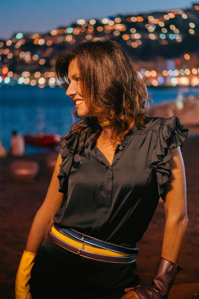 Cintura sottile Nina blu piping oro ￼