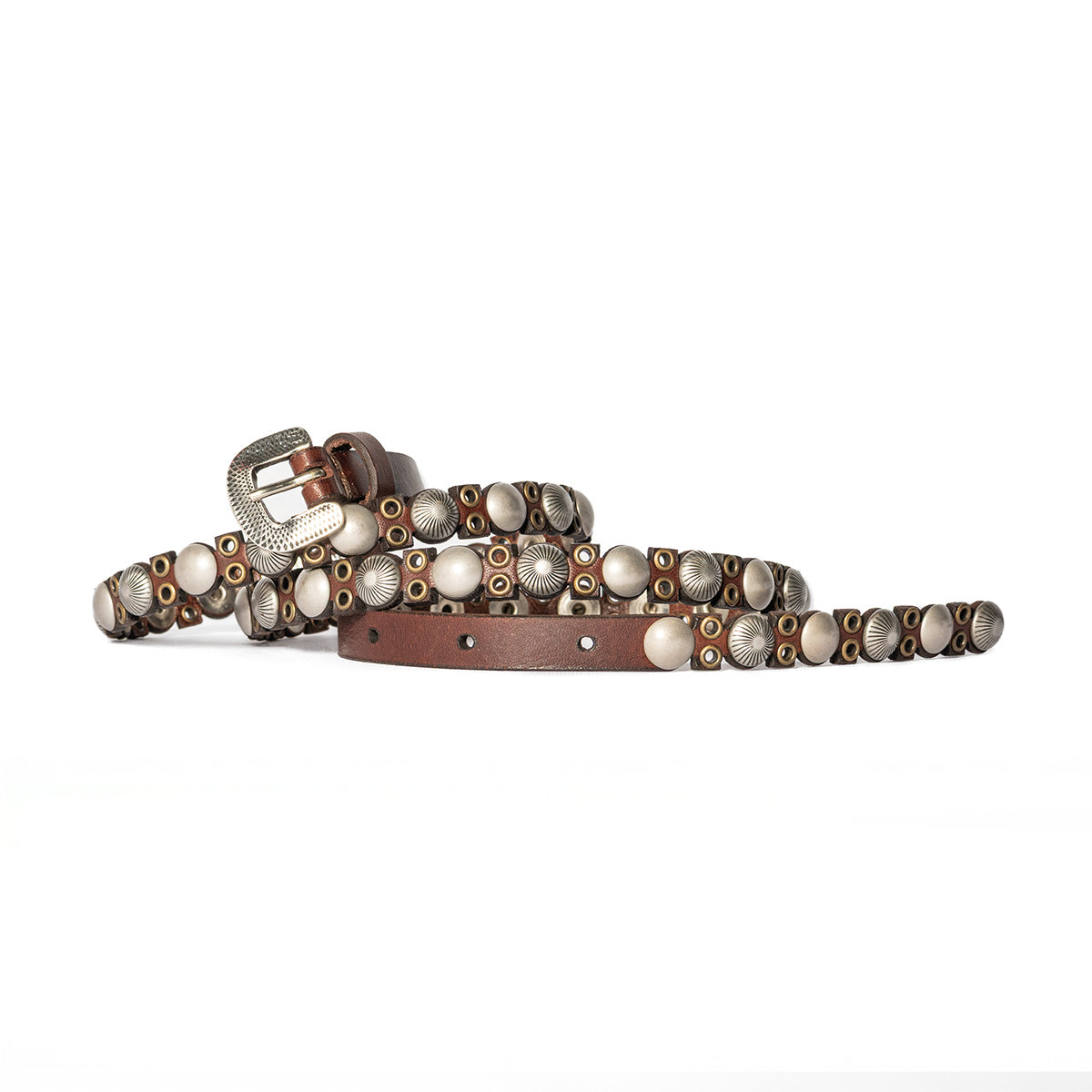 CINTURA SUBTELA CUOIO MARRONE DETTAGLI ARGENTO